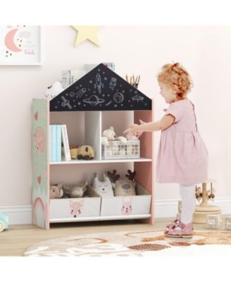 Playhouse Kids Bookshelf with Chalkboard and Whiteboard for 3-6 Years