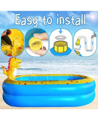 Inflatable Dinosaur Pool kid pool Kiddie Pool Indoor Outdoor Kids Swimming for Ages 2+ 67"x 41"x 32" Blue