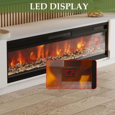 46 Inch black Crystal Electric Fireplace with White TV Stand, 12 Color Flame, 5 Brightness Levels