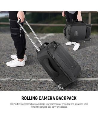 2-in-1 Rolling Camera Backpack Trolley Case - Anti-Shock Detachable Padded Compartment