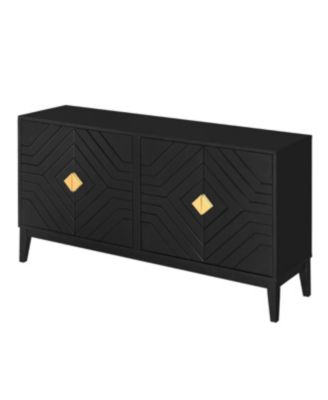 4-Door Black Sideboard Cabinet with Gold Handles and Adjustable Shelf