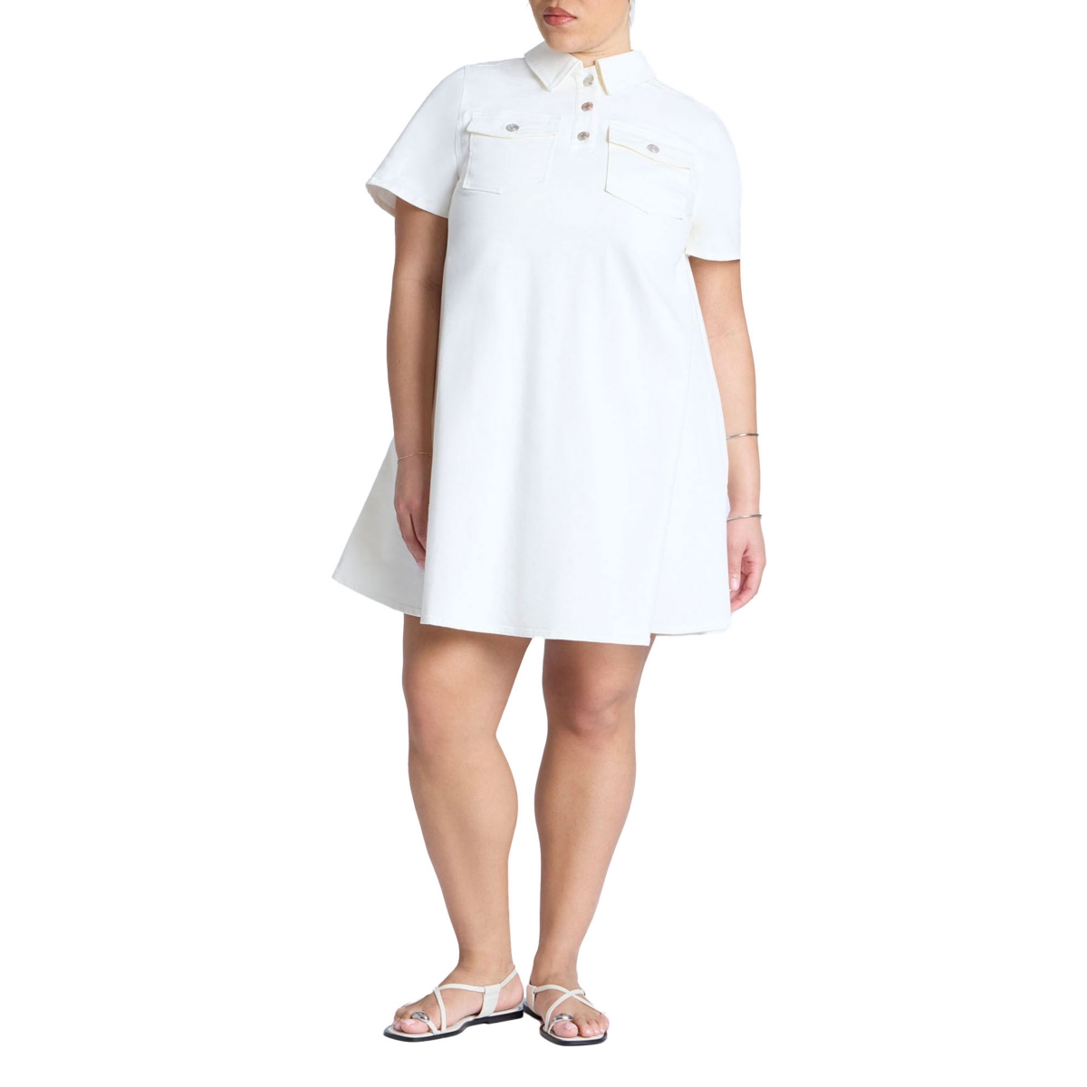 Plus Size A-Line Denim Mini Dress - Off white wash