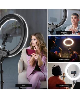 55W 18"/45cm Ring Light Kit New Version, 5600K 0-100% Dimming LED Selfie Light with Light Stand and Phone Holder for Makeup Lash Tattoo Barber Vlog Studio Video Photography Lighting, RL-18