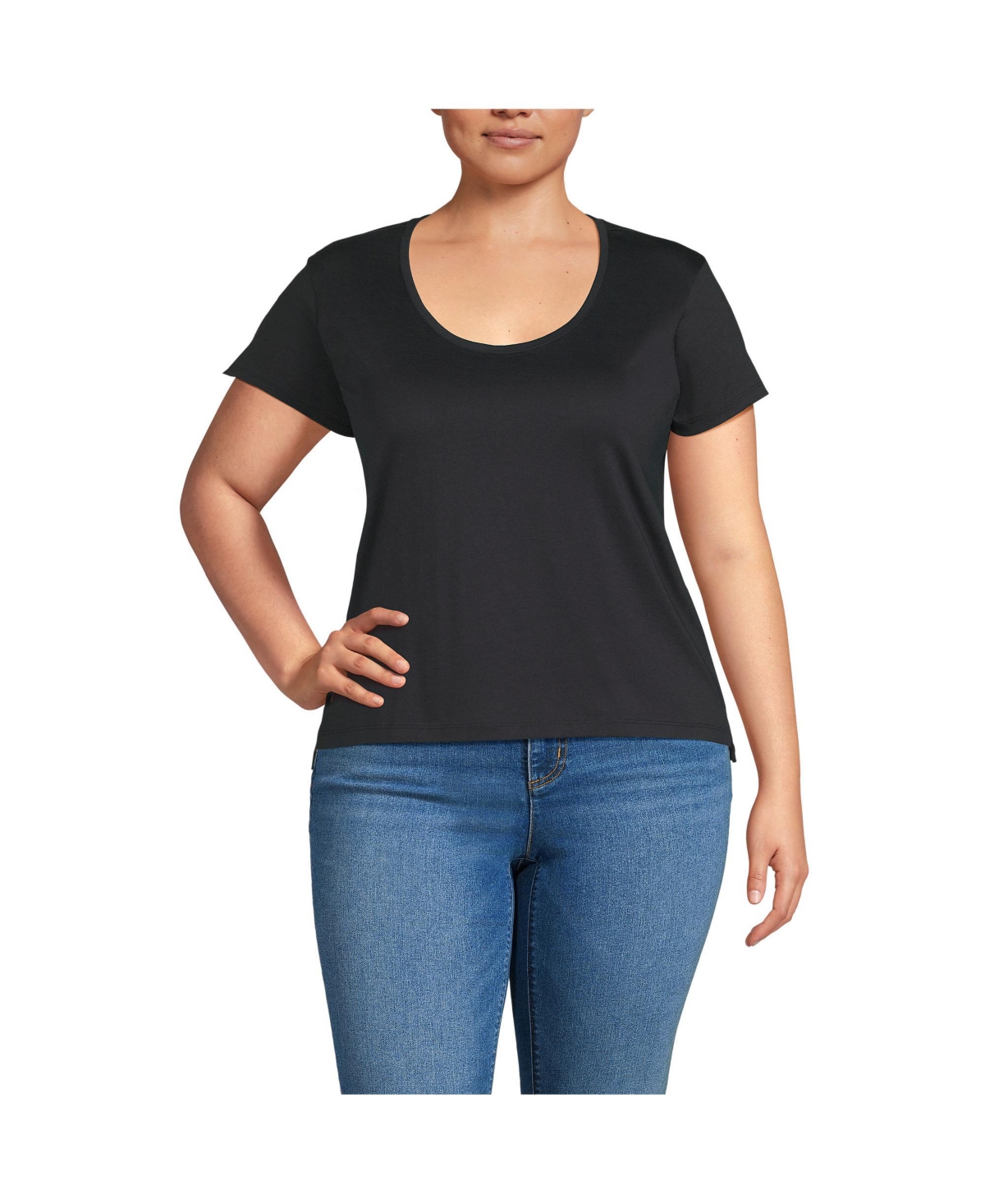 Plus Size Supima Cotton Short Sleeve Scoop Neck Tee - Ivory/lilac breton stripe