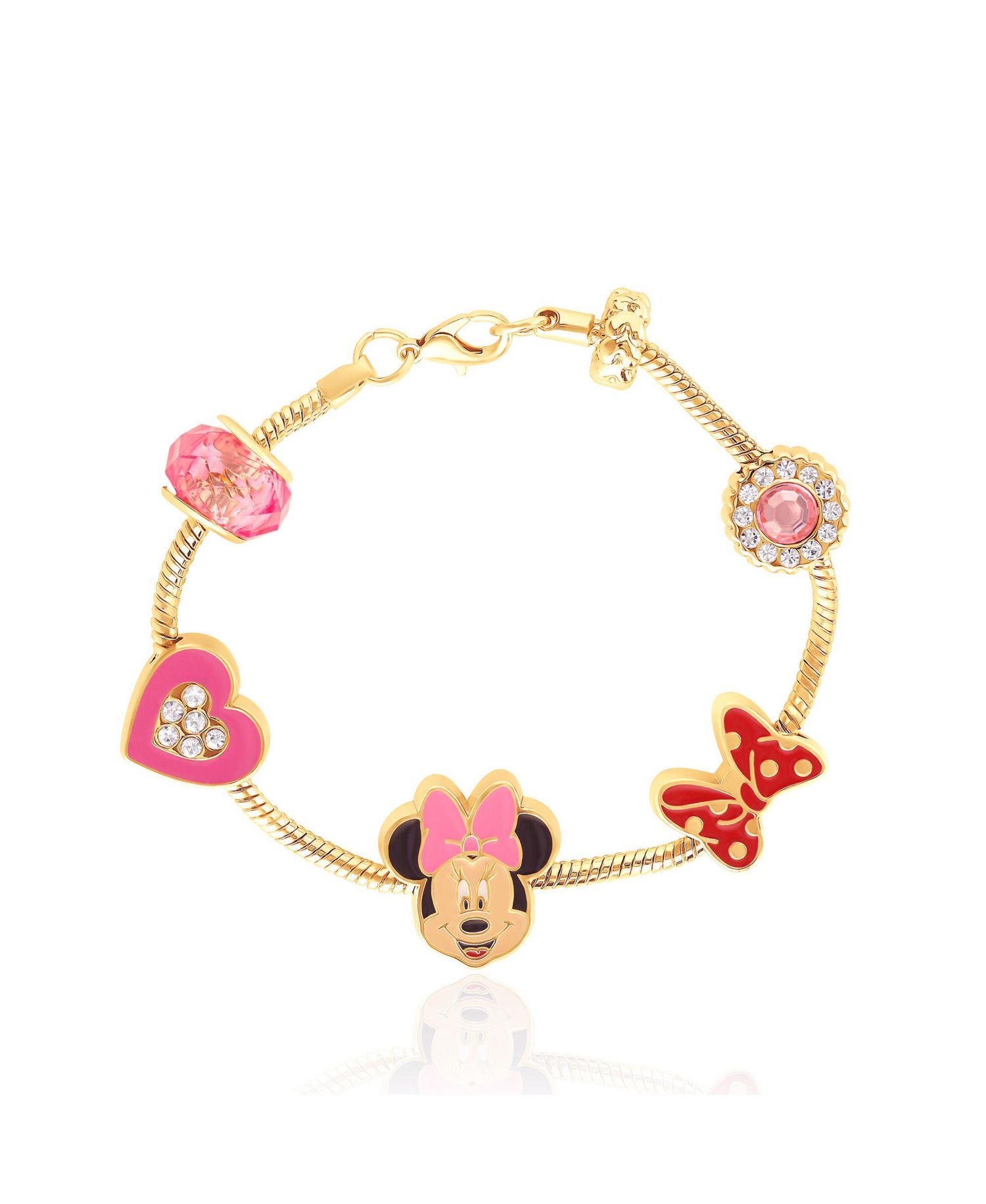 Minnie Mouse Bracelet for Women, 7" -Tone Charm Bracelet with 6 Unique Charms Official License
