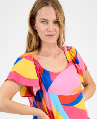 Women's Mod Print Flutter-Sleeve Shift Dress