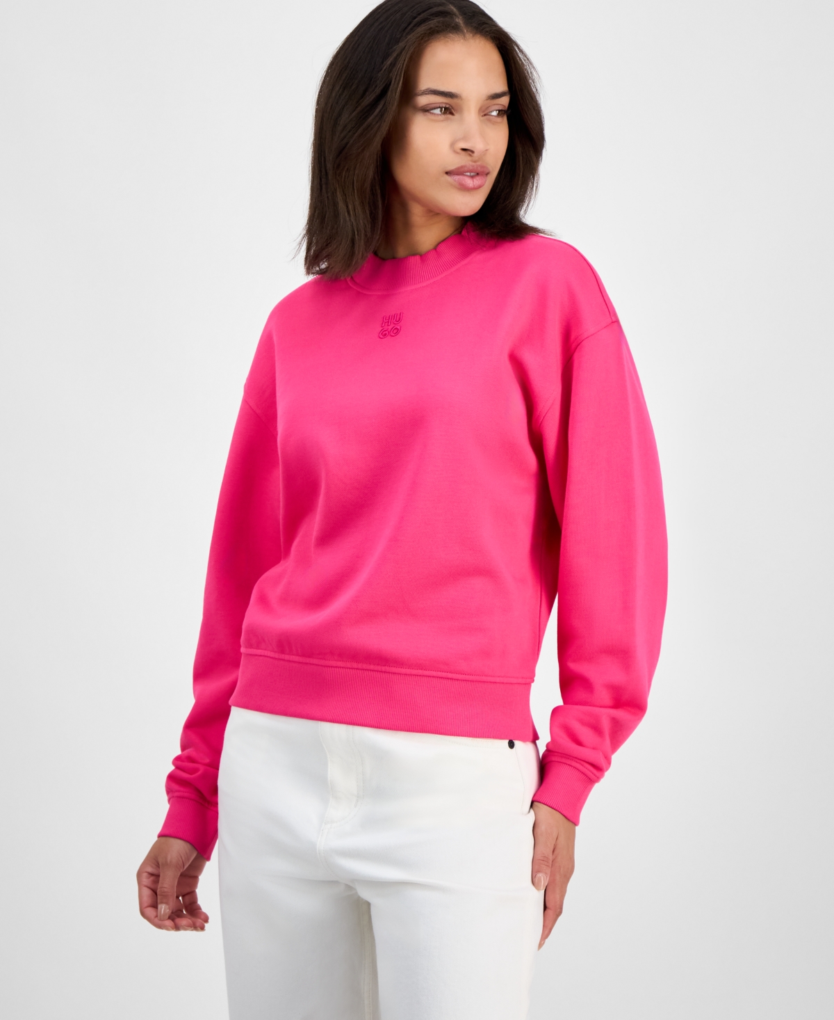 Women's Cotton Logo Mock Neck Sweatshirt - Brght Pink