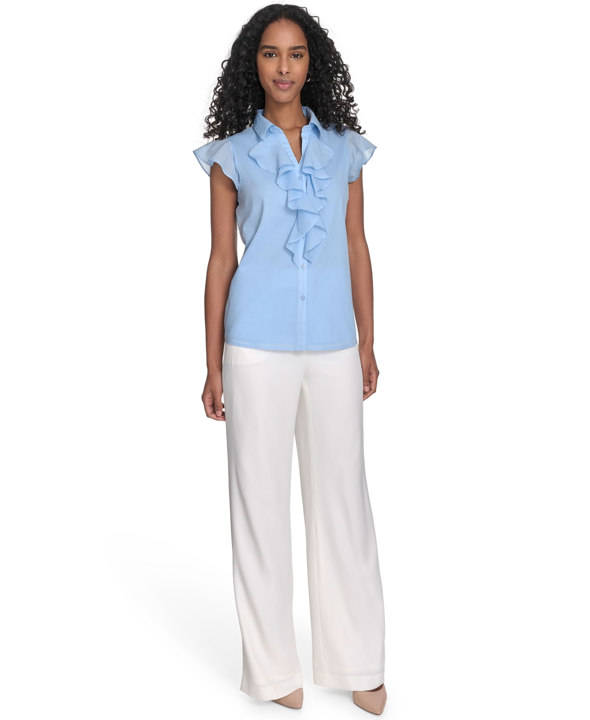 Calvin Klein Women's Cotton Ruffled-front Blouse