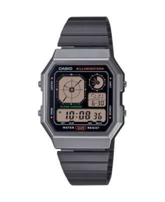 Casio - Men's Vintage Digital Gunmetal-Tone Stainless Steel Bracelet Watch 34mm