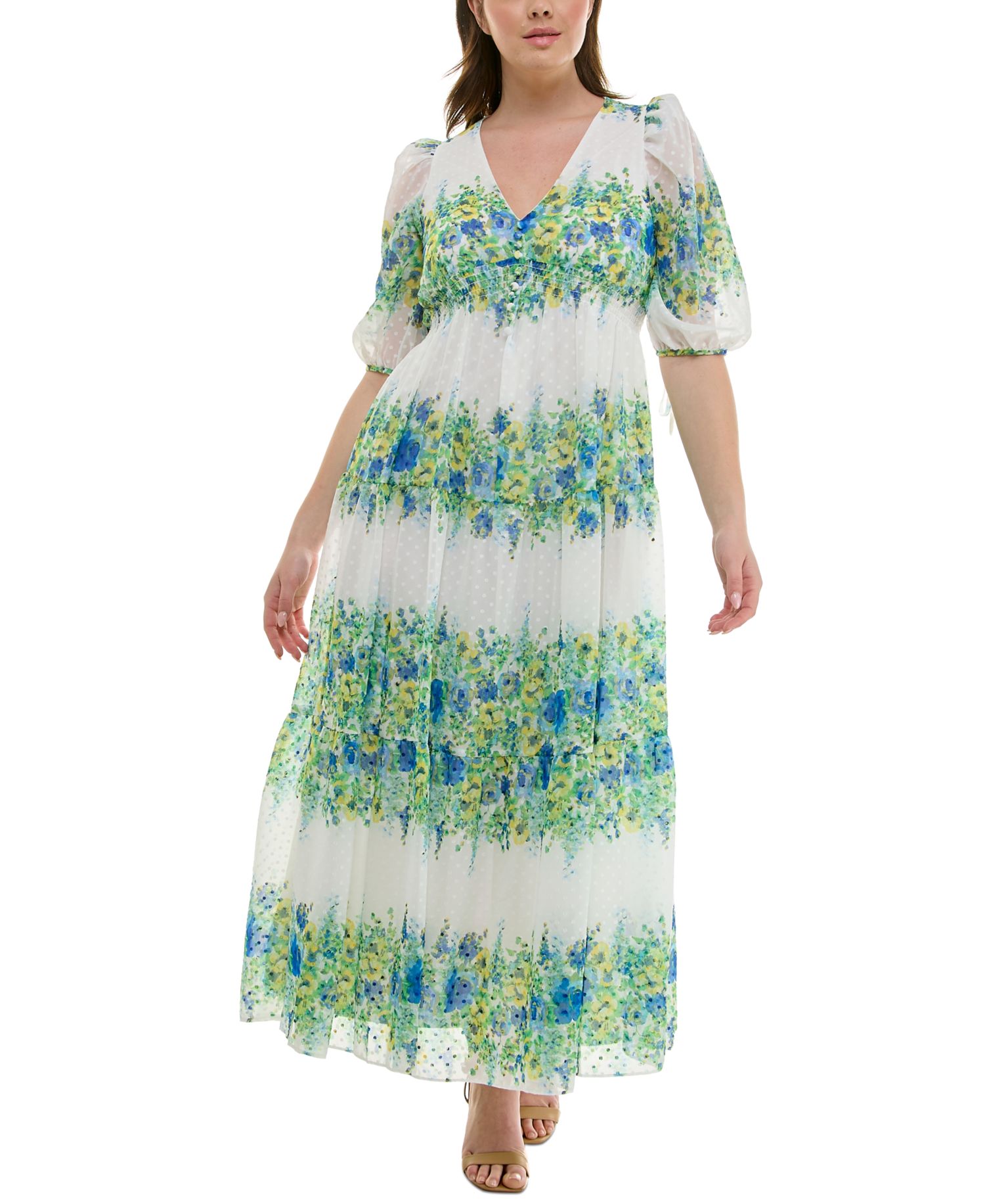 Plus Size Floral Chiffon A-Line Midi Dress