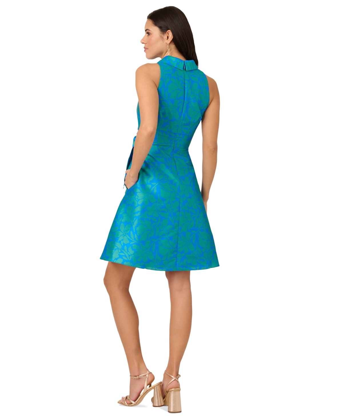 ADRIANNA PAPELL WOMEN'S FLORAL SLEEVELESS TIE-WAIST MINI DRESS 