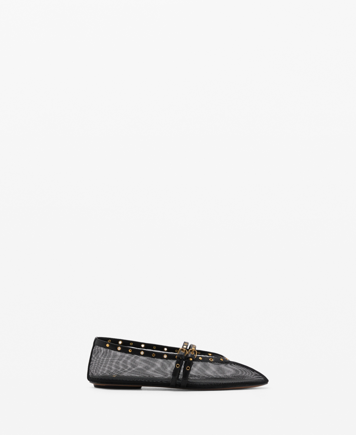 Mango Studded Buckle Strap Mesh Ballet Flat In Black