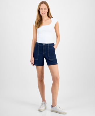 Style Co Womens Mid Rise Denim Utility Shorts S 16p Exclusively At Macys
