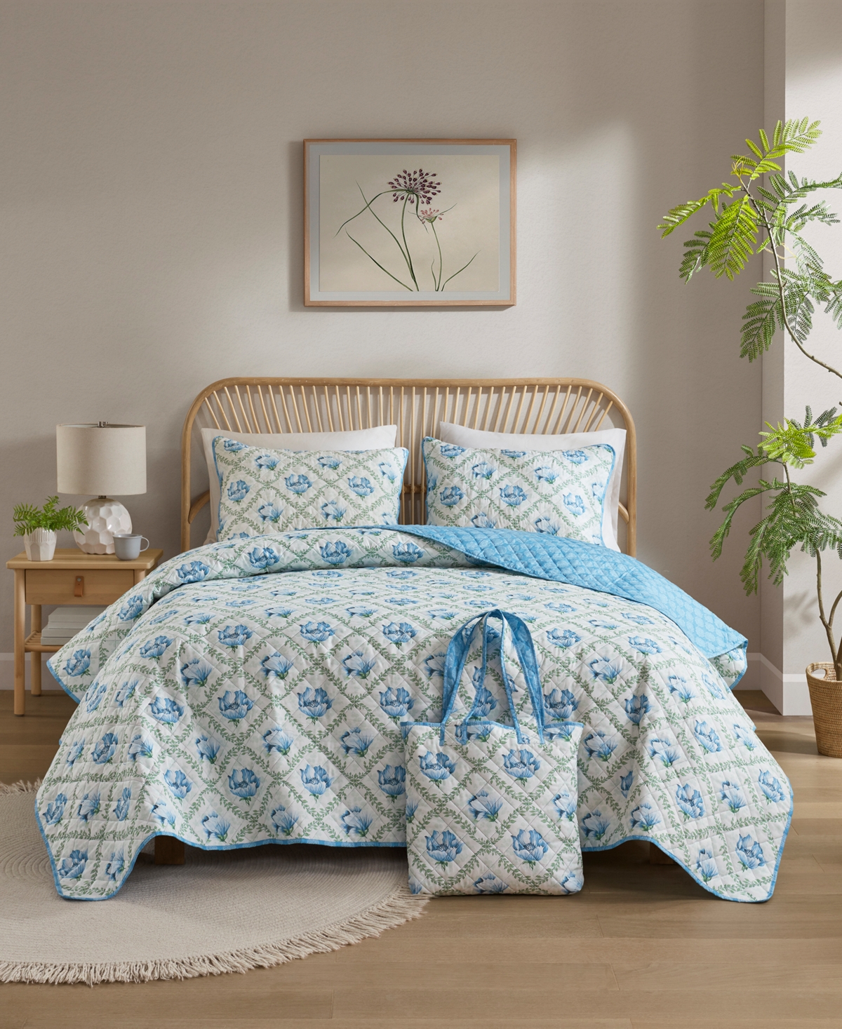 Addison Park Olivia Floral 3-pc. Quilt And Tote Set, Twin In Blue