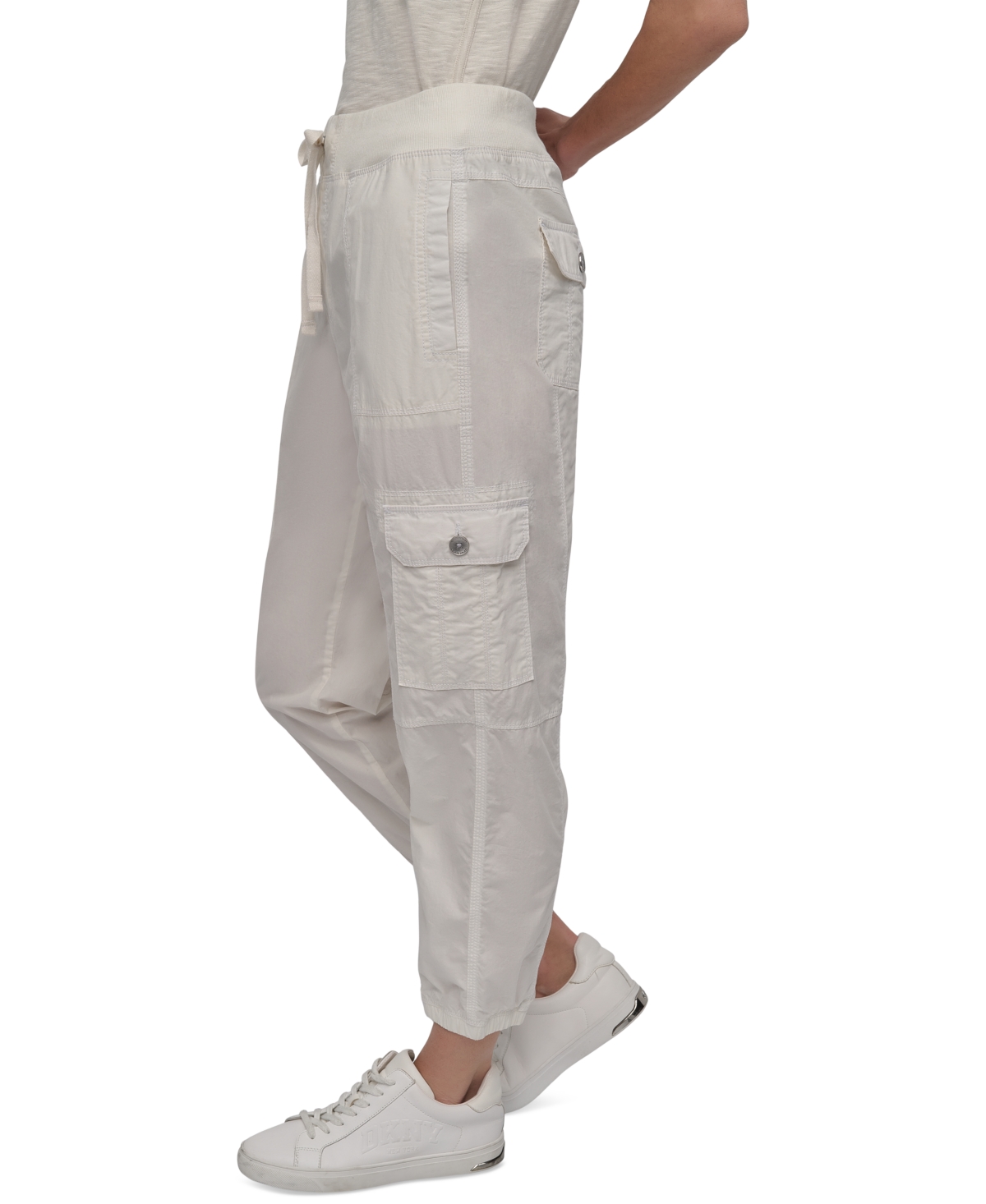 Dkny Sport Women's Cotton Ribbed-waist Jogger Cargo Pants