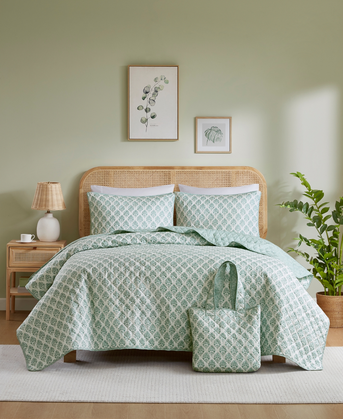 Addison Park Wilhelmina Sage 4-pc. Quilt And Tote Set, King In Green