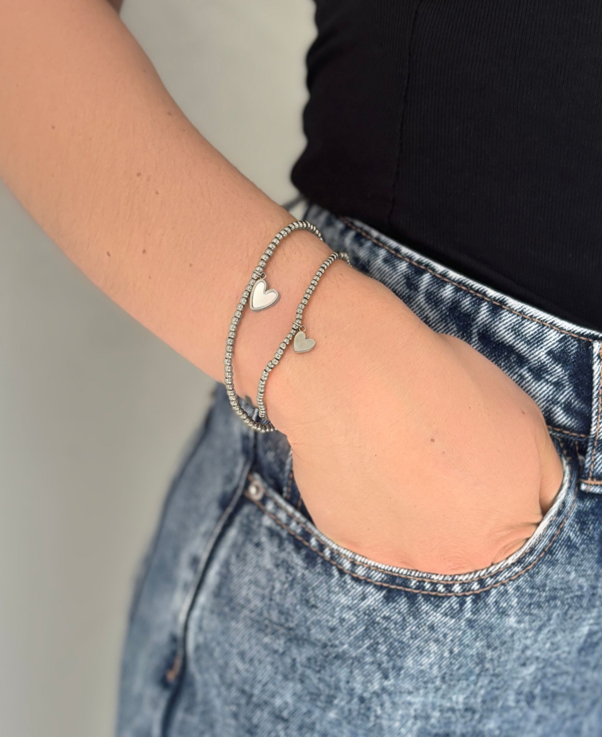 Adornia Tarnish Resistant Silver Plated Set Of Heart Ball Bracelets With Mother Of Pearl In Silver