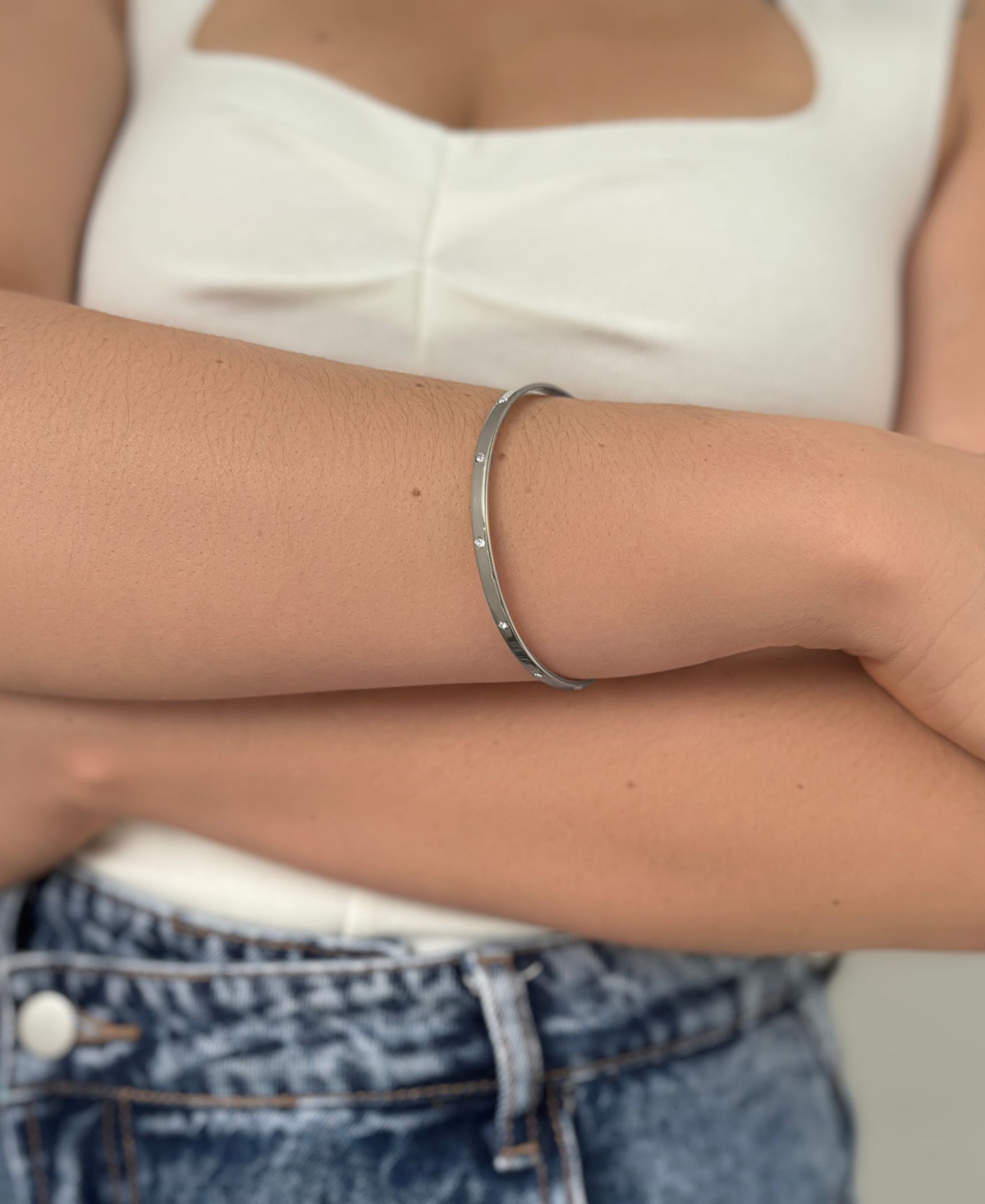Adornia Tarnish Resistant Silver Plated Bangle Stacker In Silver