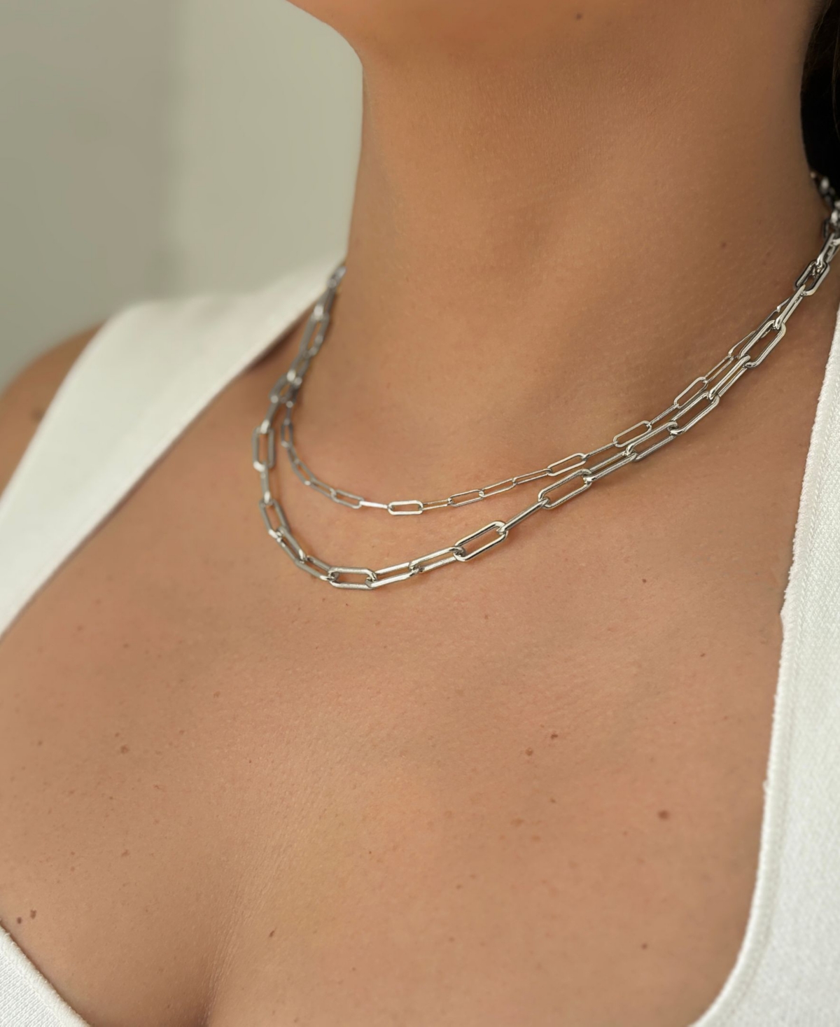 Adornia Silver Plated 3mm And 4mm Paper Clip Chain Set In Silver