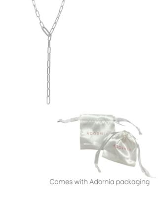 Silver Crystal Paper Clip Chain Lariat Necklace