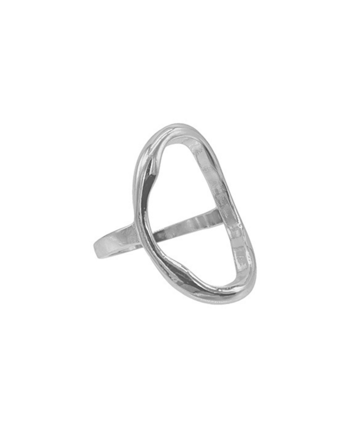 Silver Open Hammered Oval Ring - Silver