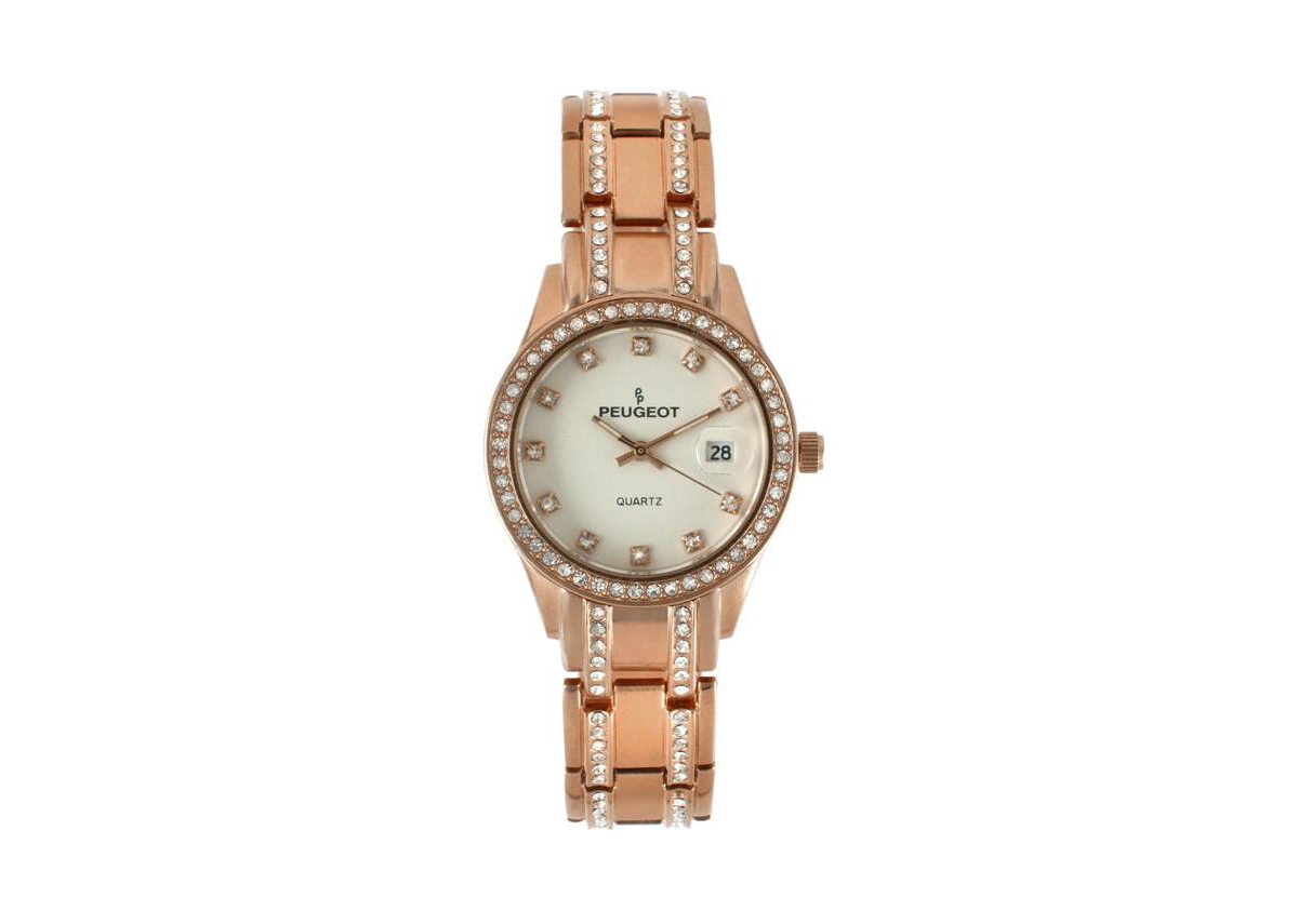 Womens Round Rose-Gold Luxury Status Swarovski Crystal Bracelet Watch