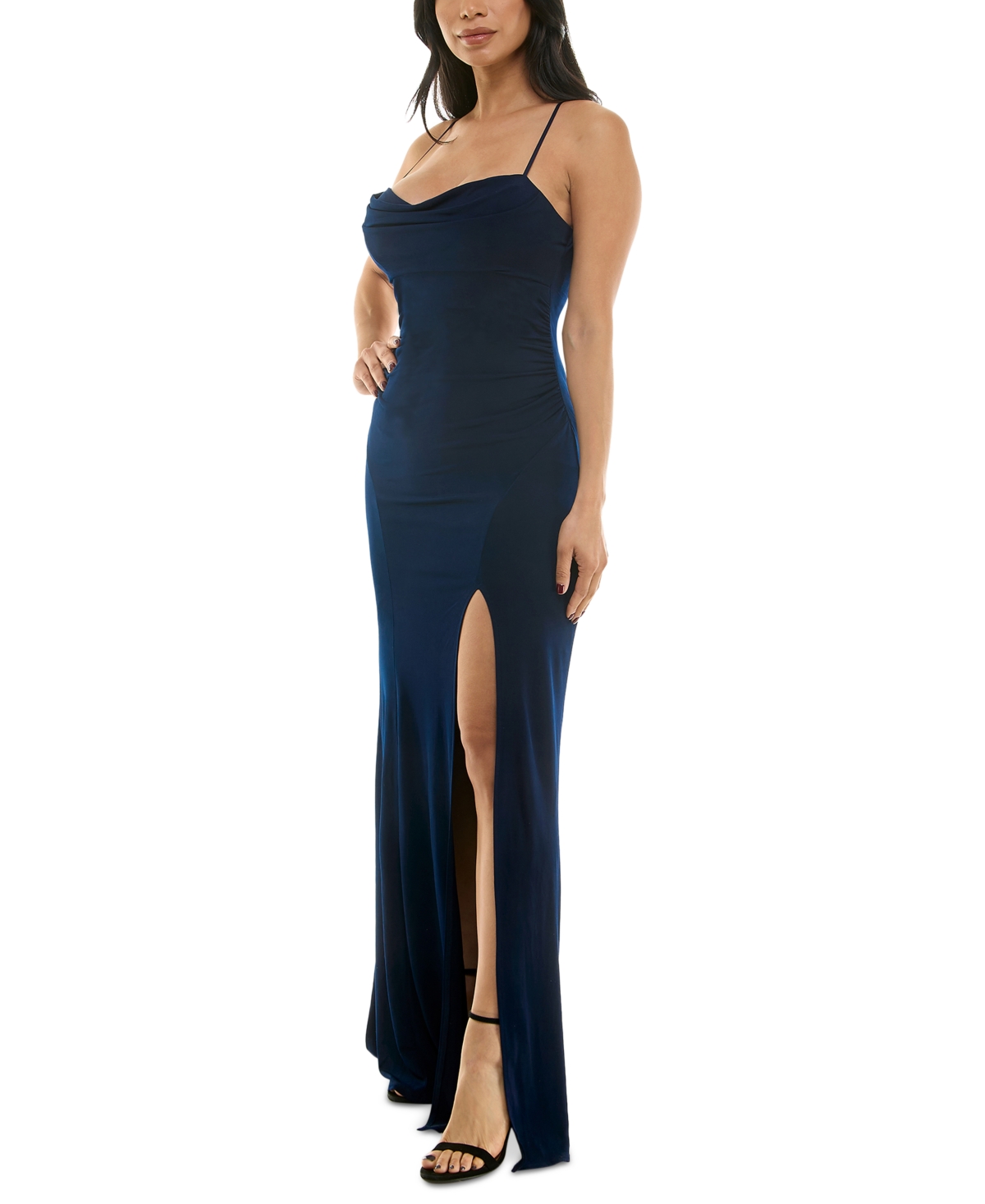 Emerald Sundae Juniors' Cowlneck Ruched Gown