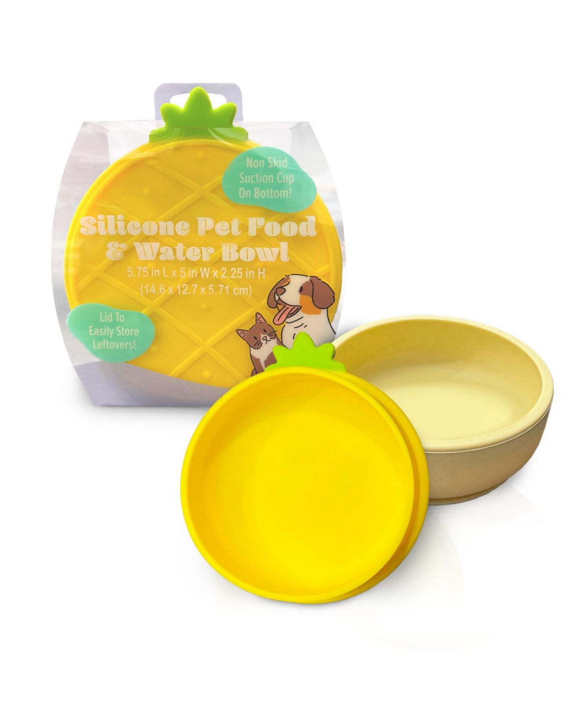 P.t. Supply Co. Yellow Small Pineapple-Shaped Silicone Pet Bowl with Non-Slip Suction Base - Yellow