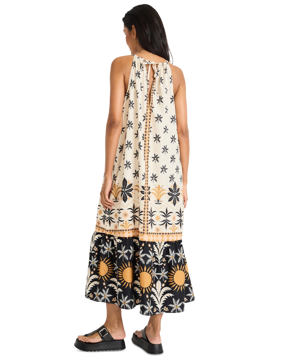 The Good Journey Caravan Palms Mixed Print Midi Dress In Multi