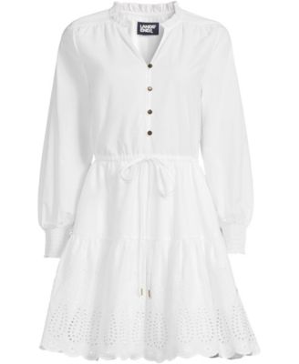 Women's Long Sleeve Eyelet Mini Popover Dress