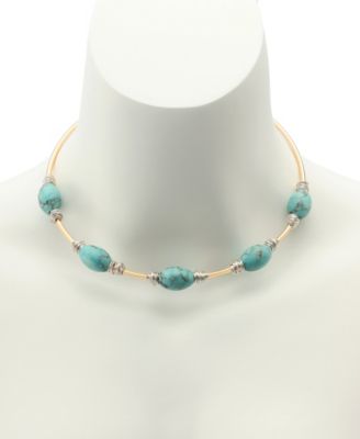 Turquoise Stone Bead Wire Collar Necklace