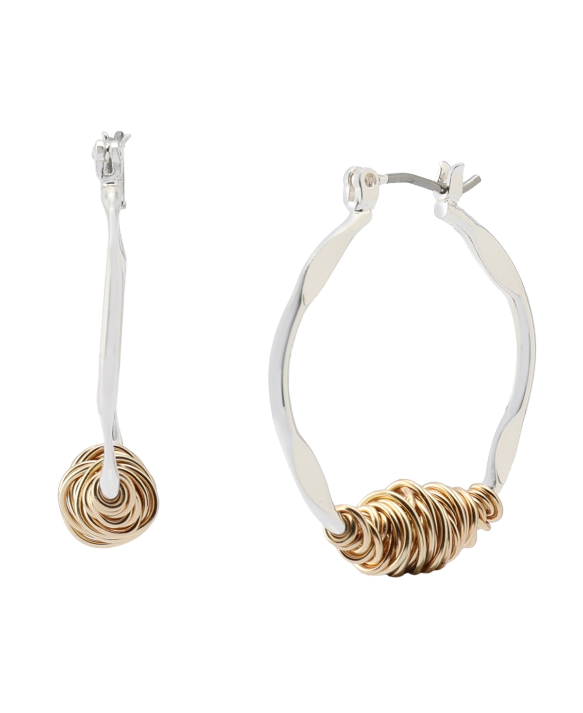 Two Tone Small Wire Wrapped Sculpted Hoop Earrings - Two Tone