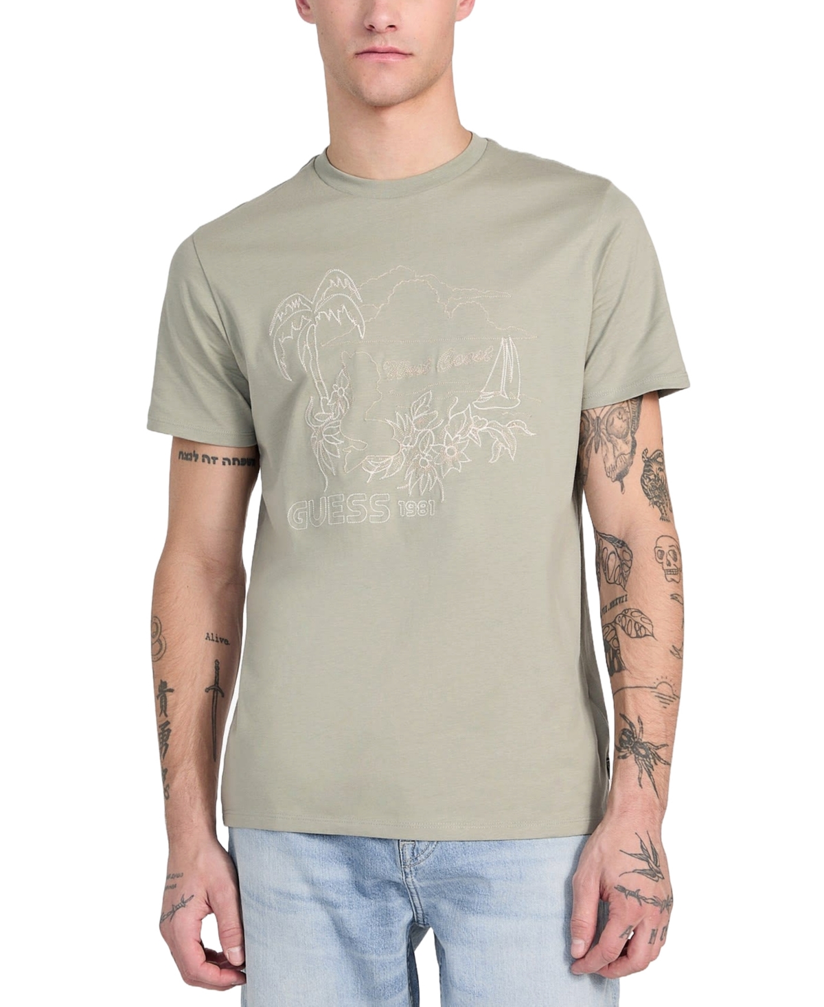 Men's Relaxed-Fit West Coast Palm Graphic T-Shirt - Sage Plant