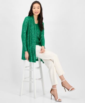 Women's Sequin Open-Front Long-Sleeve Cardigan