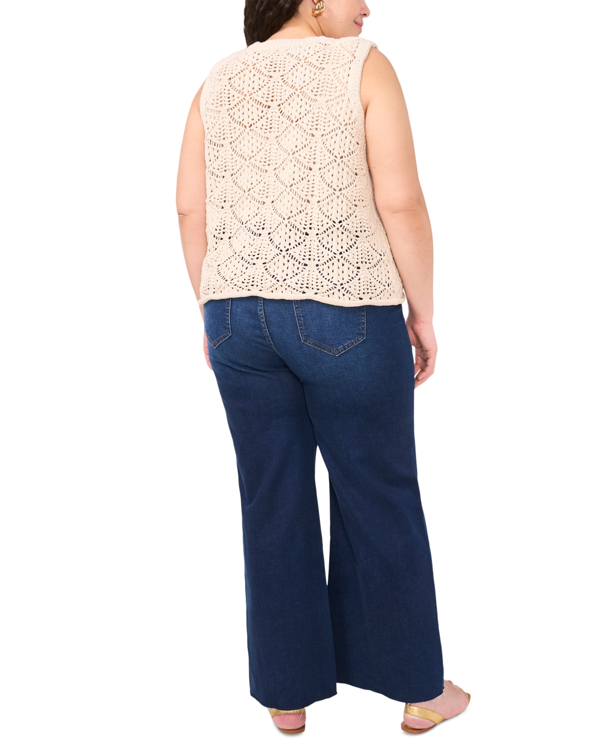 Shop Vince Camuto Plus Size Pointelle Sleeveless Crewneck Tank