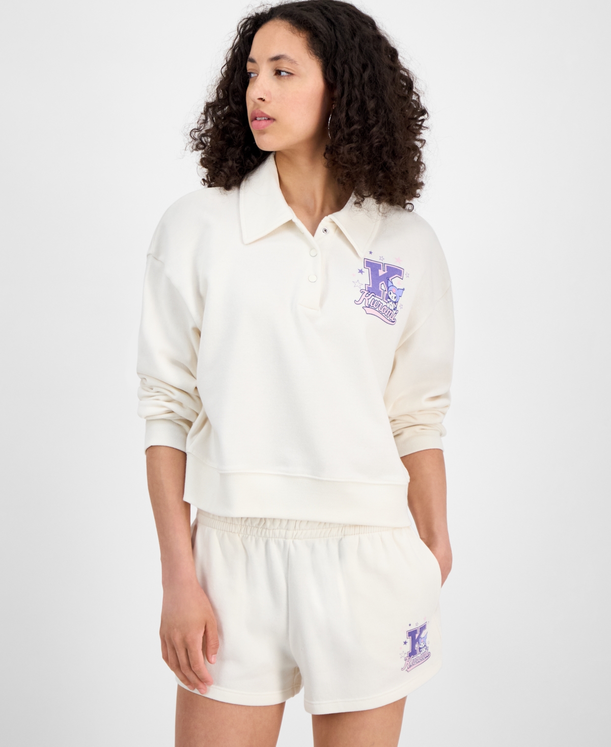 Juniors' Collared Kuromi Sweatshirt - White