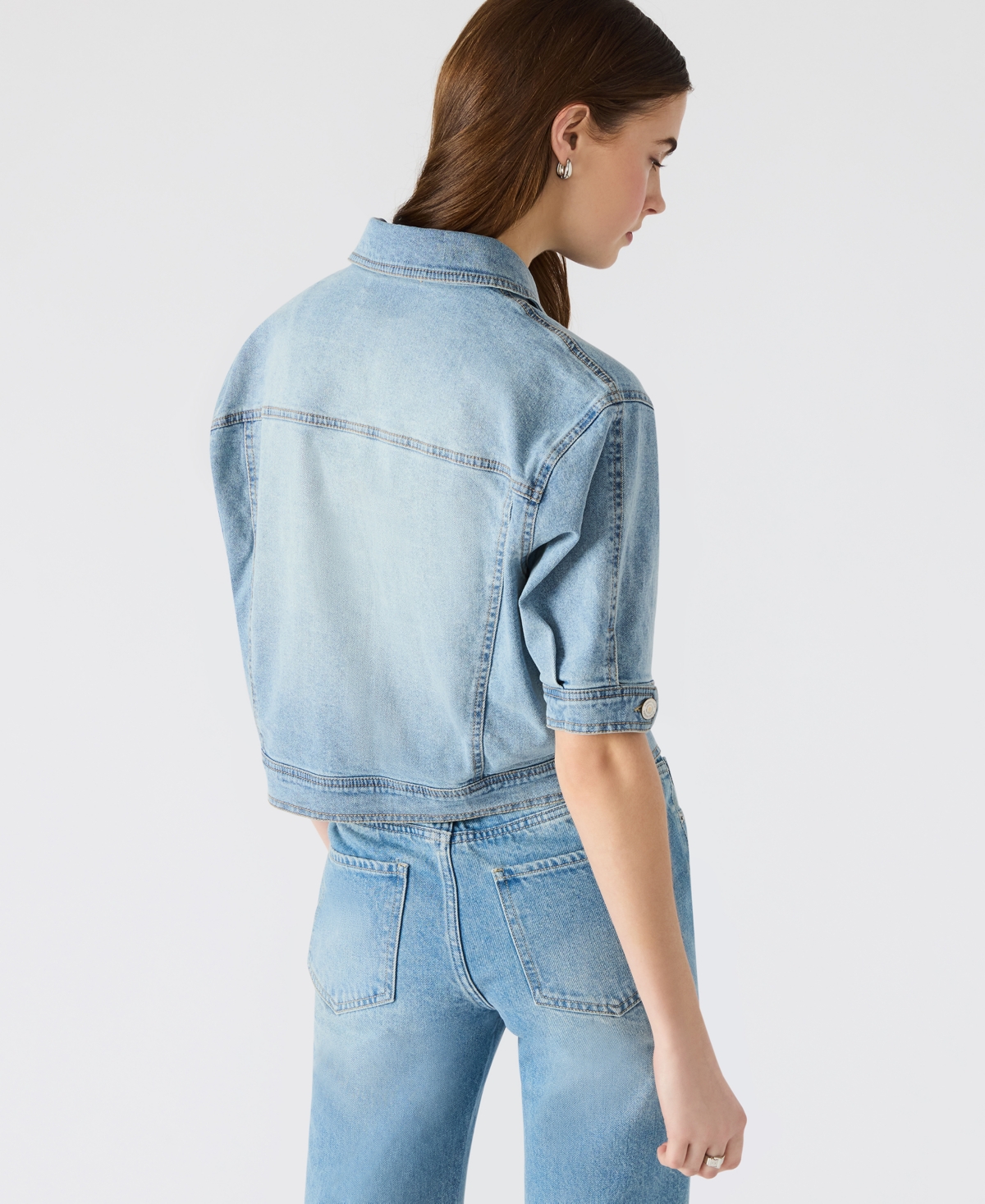 Steve Madden Blu Elbow Sleeve Denim Trucker Jacket In Blue
