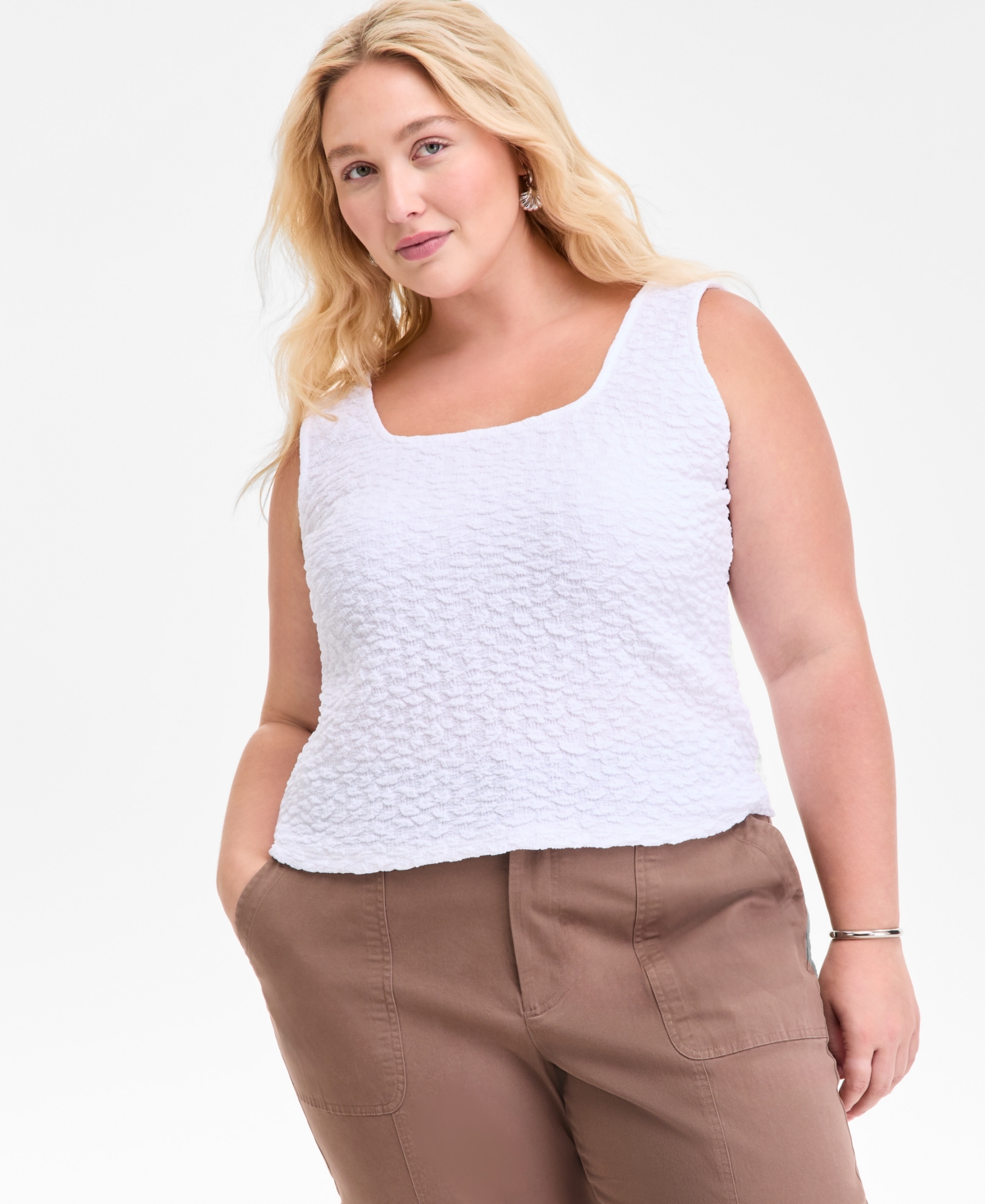 ON 34TH PLUS SIZE TEXTURED-KNIT SQUARE-NECK SLEEVELESS TANK, EXCLUSIVELY AT MACY'S 