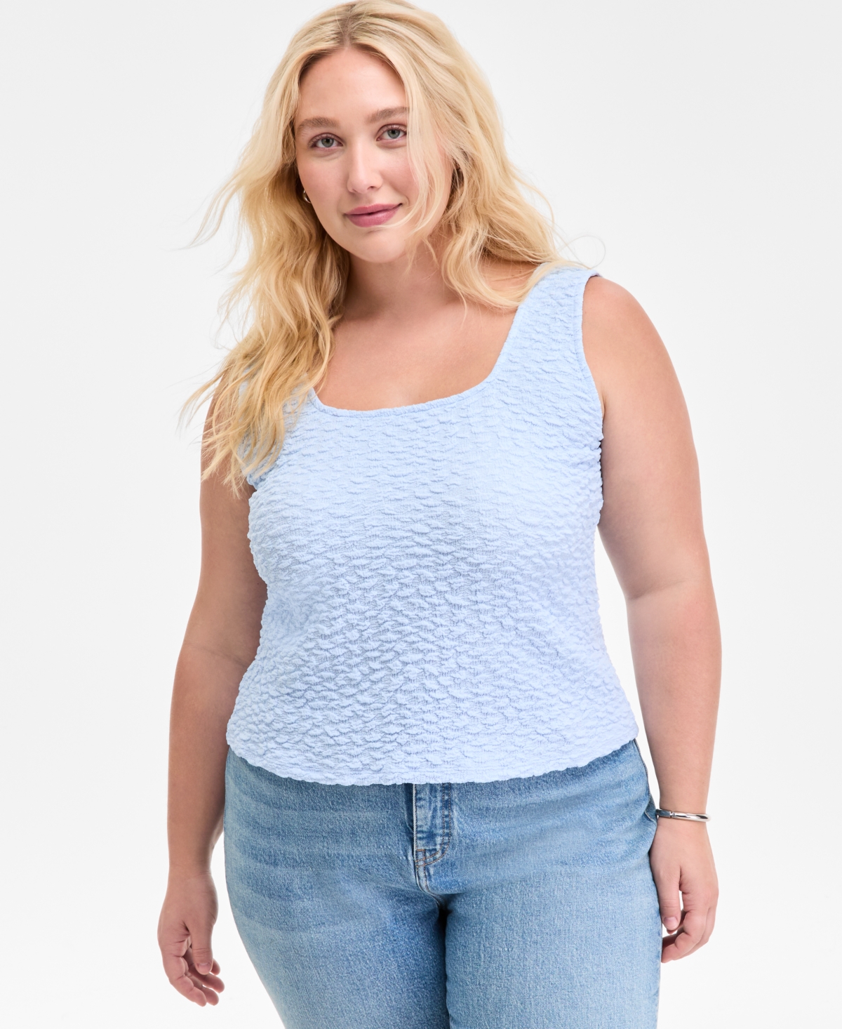 ON 34TH PLUS SIZE TEXTURED-KNIT SQUARE-NECK SLEEVELESS TANK, EXCLUSIVELY AT MACY'S 