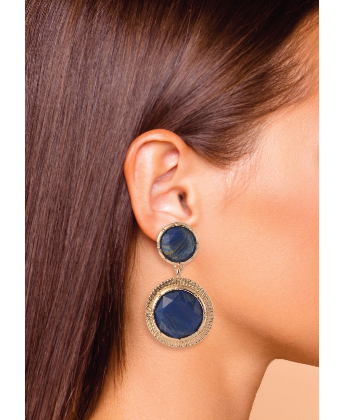 Rachel Rachel Roy Gold Tone and Blue Stone Round Drop Earrings