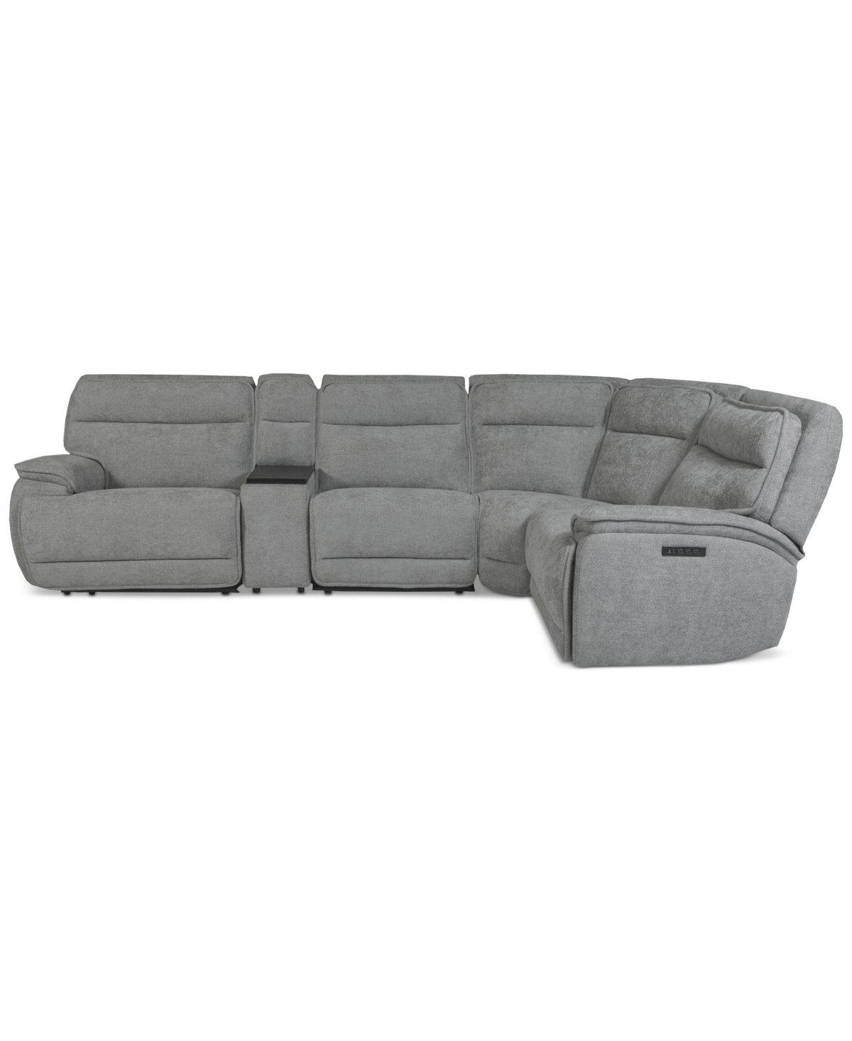 Macy's Ozryn 5-pc. Fabric Sectional With Console And 2 Power Motion Chairs, Exclusively At  In Silver