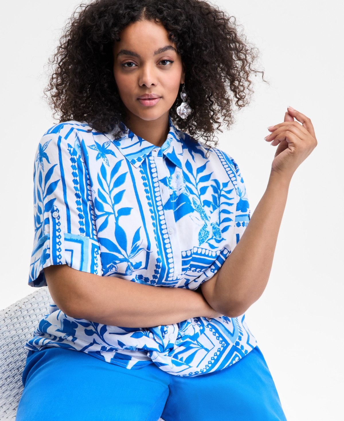 Inc International Concepts Plus Size Twist-hem Blouse, Exclusively At Macy's
