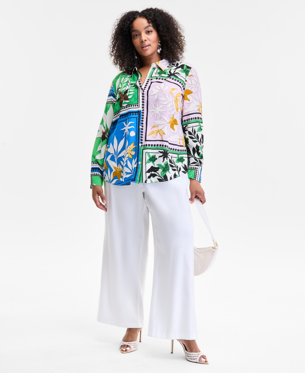 Inc International Concepts Plus Size Mixed-print Blouse, Exclusively At Macy's
