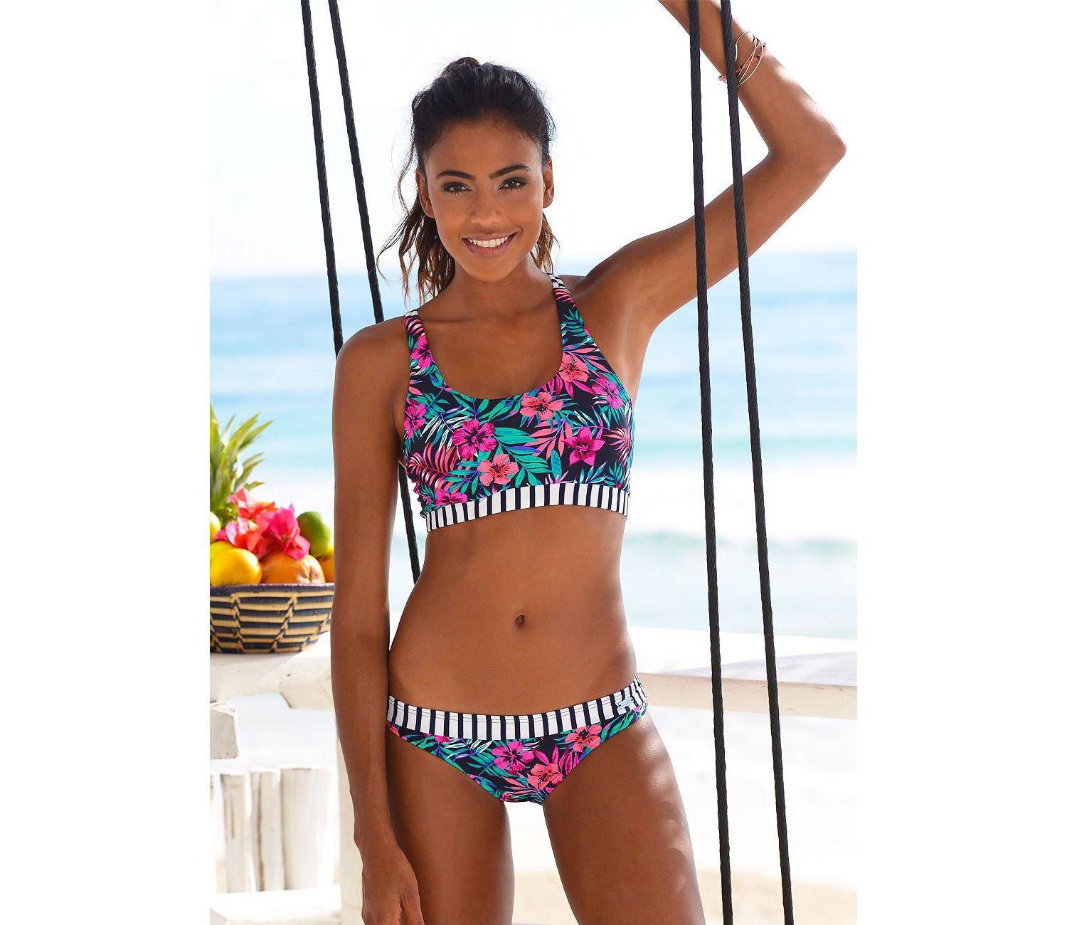 Women's Printed Contrast Classic Bikini Swim Bottom