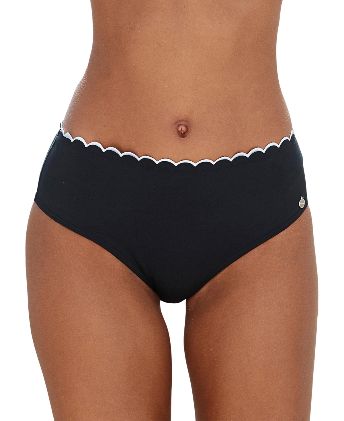 Women's Scalloped Classic Bikini Swimsuit Bottom - Black