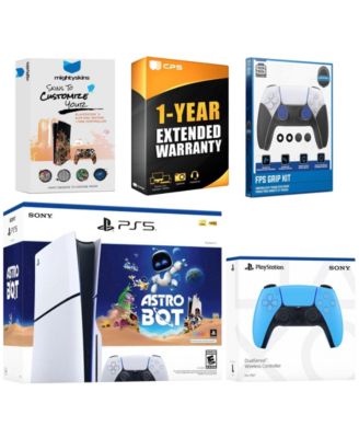 PlayStation 5 Slim Disc Astro Bot Bundle with Extra Chroma Teal Controller, FPS Grip Kit, MightySkins Code and 1 Year Extended Warranty