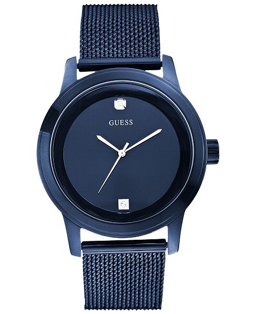 Guess Men S Diamond Accent Blue Mesh Bracelet Watch 45mm U0297g2