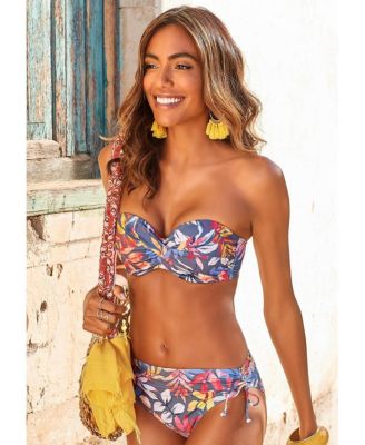 Women's Tropical Print Bandeau Bikini Swimsuit Top Bra Sizing
