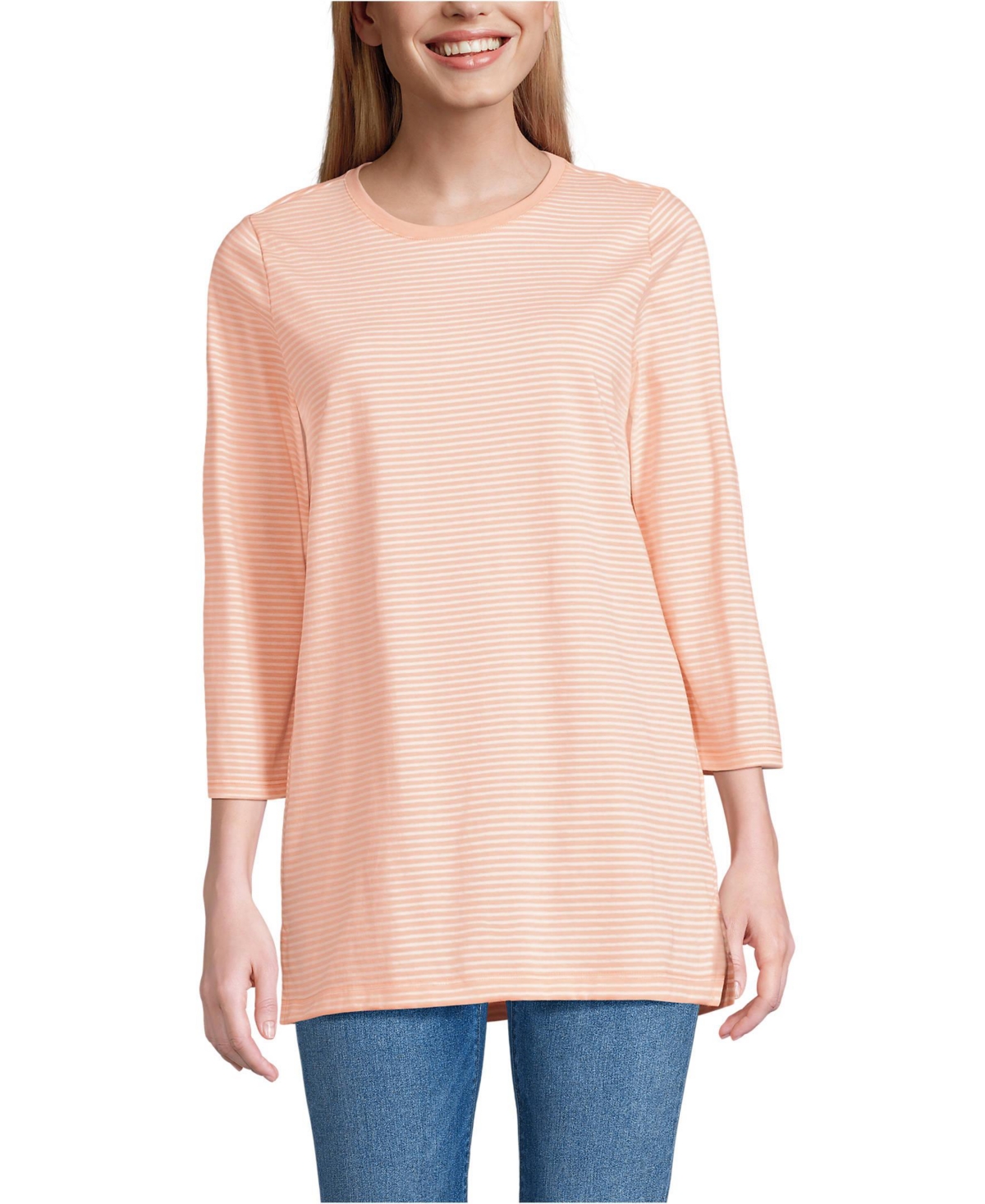 Women's Tall 3/4 Sleeve Cotton Supima Tunic - Soft orchid micro stripe