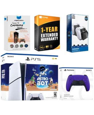 PlayStation 5 Slim Disc Astro Bot Bundle with Extra Controller, Dual Charge Dock, MightySkins Code and 1 Year Extended Warranty